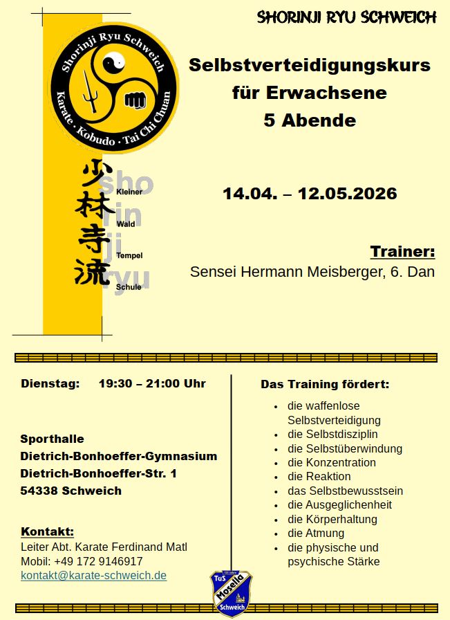 Selbstverteidigungskurs für Erwachsene