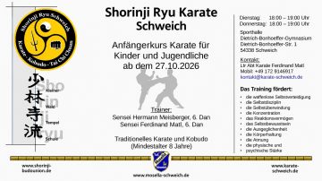 Plakat zum Karate-Anfängerkurs für Kinder und Jugendliche ab 8 Jahren beim TuS Mosella Schweich ab 27. Oktober 2026